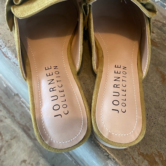 Journee Collection Olive Green Ruffle Suede Pointed Mule Loafers - Picture 5 of 6